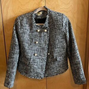 Anthropologie Black and White Tweed Chanel Style Blazer